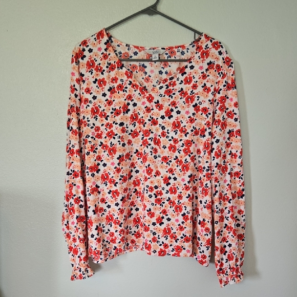 Croft & Barrow Red Floral Long Sleeve Top Size XL - Picture 1 of 9